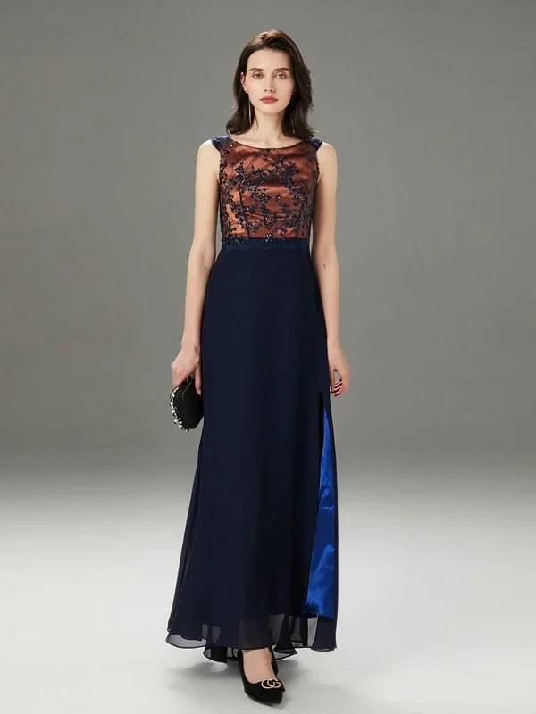 Women's Runway Dresses O Neck Sleeveless Sequined Beaded Bodice Sexy Split Fashion Elegant Long Party Prom