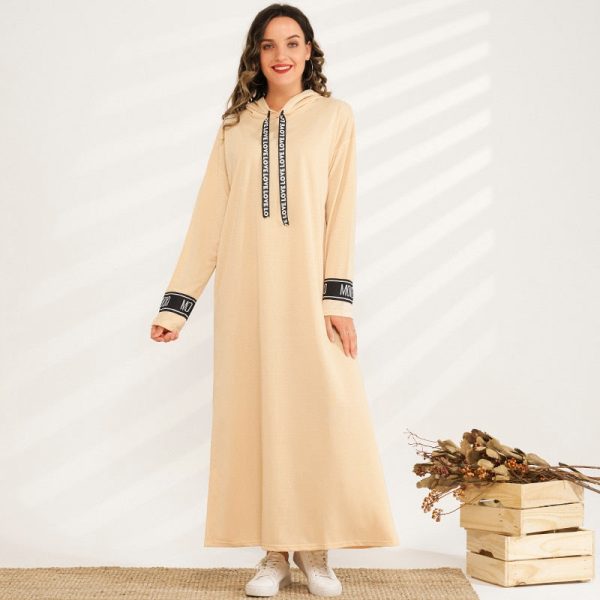 Women Casual Dress Fashion Drawstring Long Sleeve Hooded Maxi Dresses Autumn Loose Dress