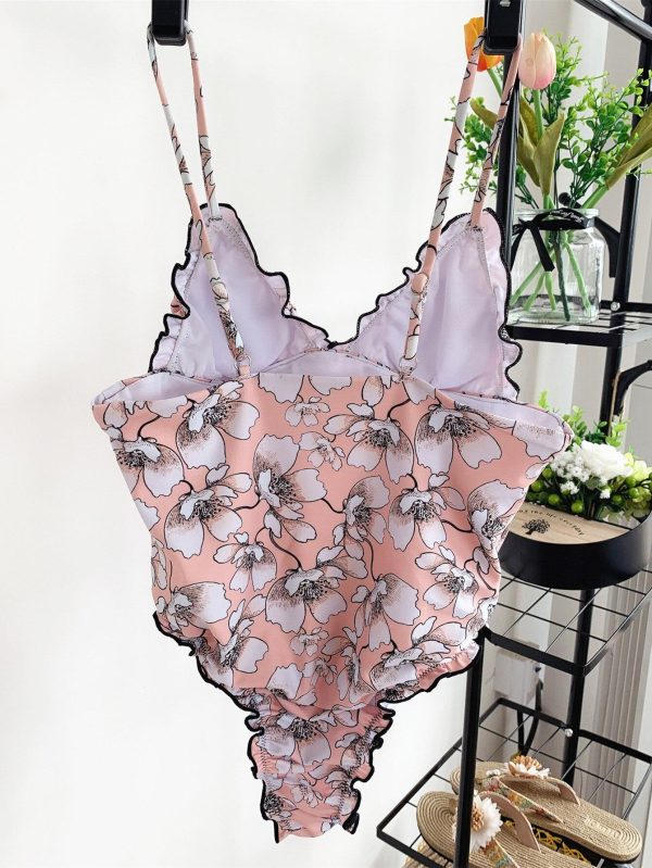 High Cut One Piece Swimsuits Lace Swimwear Women Floral Bathing Suit 2021 New Beachwear Summer Push Up Swim Suit - Hplify