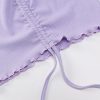 LVINMW V Neck Flare Sleeve Long Drawstring Slim Purple Crop Top Pleated Solid Simple Sweet T Shirts Women Casual Autumn Tops - Hplify