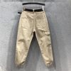 high waist pants sashes pockets office ladies pants  women's spring autumn large size loose waist casual nine-point pant - Hplify