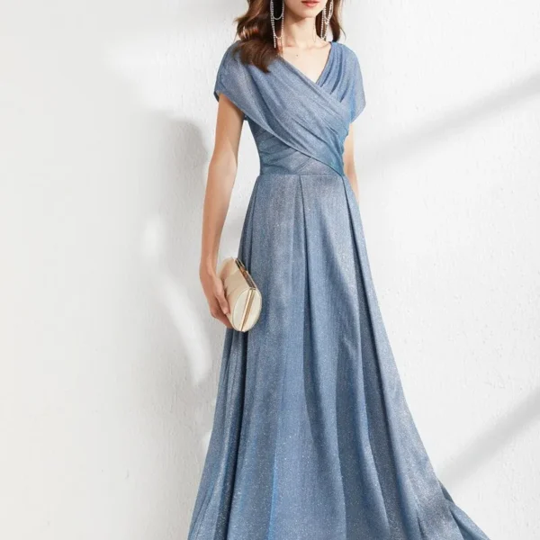 Alternative view of Women's Runway Dresses V Neck Cape Sleeves Criss Cross Elegant Long Maxi Dress Party Prom