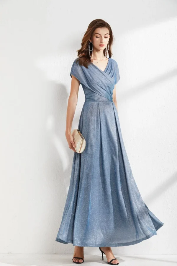 Alternative view of Women's Runway Dresses V Neck Cape Sleeves Criss Cross Elegant Long Maxi Dress Party Prom