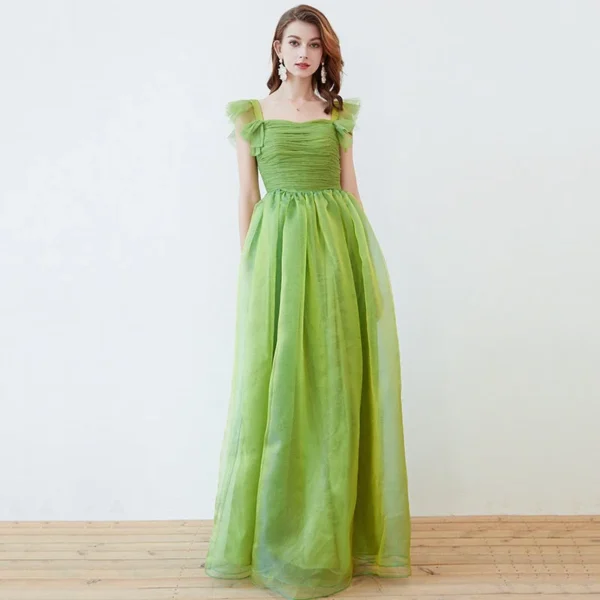 Alternative view of Women's Runway Dresses Spaghetti Straps Ruffles Bow Detaiing Ruched Bodice Elegant Long Party Prom