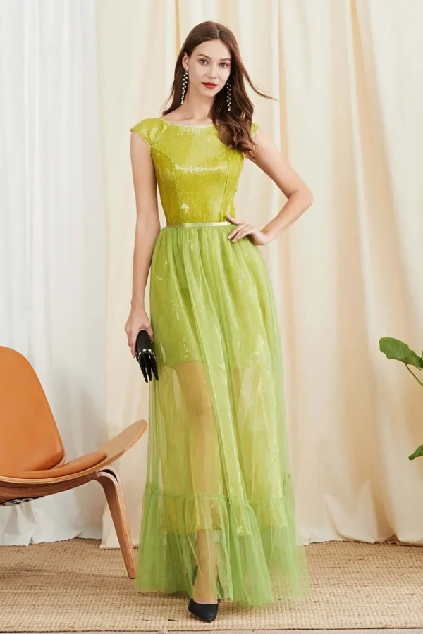 Alternative view of Women's Twinsets Slash Neckline Short Sleeves Sequined Dresses with Ruffles Skirts Two Piece Dress Sets