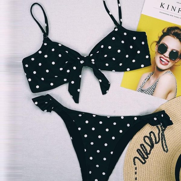 2021 Bikinis Mujer Sexy Ruffle Swimwear Women Tie Front Swimsuit Polka Dot Print Biquini Beach Wear Bathers Bathing Suit - Hplify