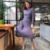 Women Knitted Long Dress Autumn Winter Slim Sleeve Ladies Dresses - Hplify