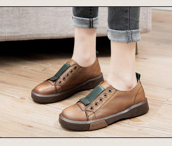 Alternative view of Women Flat Shoes Genuine Leather Sneakers Spring Autumn Women Casual Shoes Retro Handmade Ladies Shoes