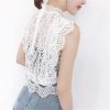 Summer new women's fresh temperament openwork lace top women's solid color wild vest women - Hplify