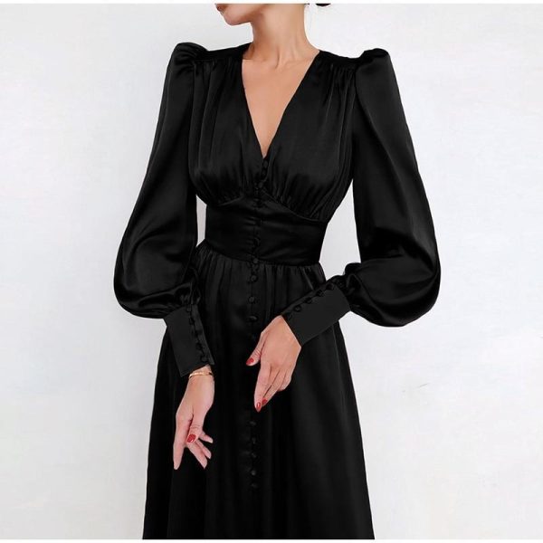 Polka Dot High Waist Midi Dresses Women V-Neck Sweet Long Puff Sleeve Elegant Dress Female 2021 Christmas Lady Party Vestidos - Hplify