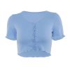 Sexy Women V-neck Short Sleeve Ruffle T-shirt Clubwear Buttons Bodycon Solid T-shirt Crop Tops Summer Outwear tee shirt femme - Hplify