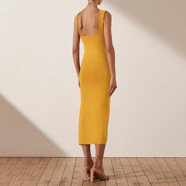 Alternative view of Sexy Sleeveless Backless High Split Long Party Dress Sheath Slim Square Collar Nightclub Festival Summer Dress