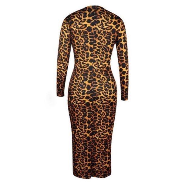 High neck long sleeve leopard print dress women Slim fit turtlenecek midi dresses Autumn Bodycon Party dress Vestidos - Hplify