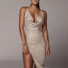 Irregular Slit Sexy Sequin Dress Women Spaghetti Strap Open Bacn Criss Cross Chain Party Dress Club Wear Sequined Dresses - Hplify