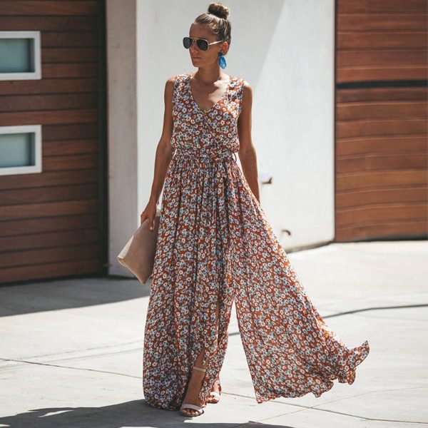 Jastie Women Summer Dress Floral Print Maxi Dresses Bohemian Hippie ...