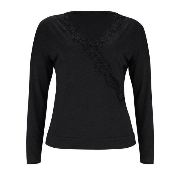 Korean Fashion Clothing Women Sexy Low Cut See Through Lace Long Sleeve Women Blouse Womens Tops and Blouses - Hplify