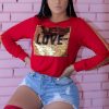 LOVE Sequined Patchwork Long Sleeve T Shirt Women Winter O Neck Casual Sequin Top Blusas Feminino Plus Size Woman Clothes - Hplify