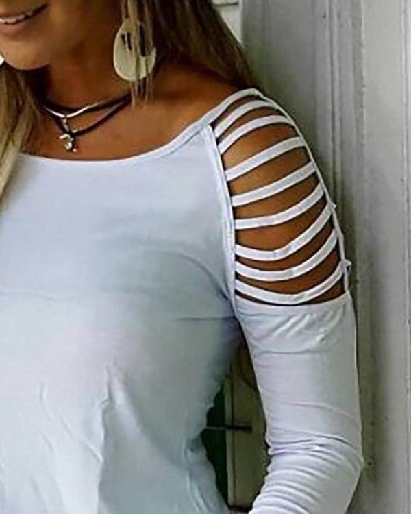 Leopard Print Black T Shirt Ladder Cut Out Long Sleeve T-shirt Women Casual O Neck Summer Tops Women Clothes - Hplify