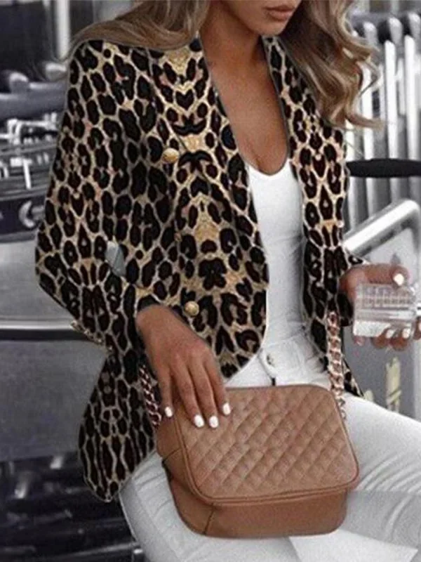 Leopard Print Jackets for Women Autumn Long Sleeve One Buttoned Slim Fit Jacket Coat Open Stitch Overcoat Chaqueta Mujer - Hplify