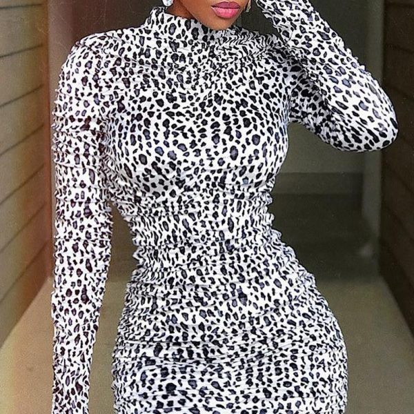 Leopard Print Scrunched Mini Dress - Hplify