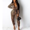 Leopard print long jumpsuit for women Long sleeve wrap rompers womens jumpsuit Casual turn down collar autumn jumpsuits - Hplify