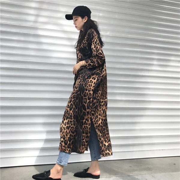 Leopard print shirt dress women long sleeve causal loose split dress Fashion summer streetwear Button up korean dresses vestidso - Hplify
