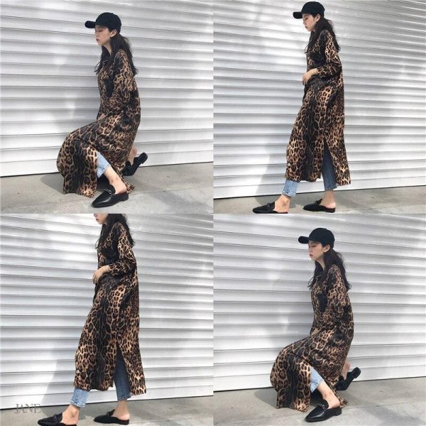 Leopard print shirt dress women long sleeve causal loose split dress Fashion summer streetwear Button up korean dresses vestidso - Hplify