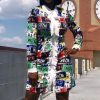 Letter Print Tied Bow Neck Long Sleeve Dress Women Elegant Office Short Party Dress Straight Runway Winter Vestidos Mujer - Hplify