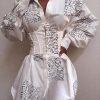 Letter Print Tied Waist Shirt Dress Women Long Sleeve Turn Down Collar Spring Dress Streetwear - Hplify