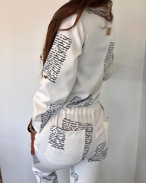 Letter Print Zipper Pocket Drawstring Design Jumpsuit - Hplify