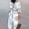Letter Printed Long Sleeve Jumpsuits for Women Sexy V-neck White Rompers Womens Jumpsuit Elegant Sashes Buttoned Overalls Mujer - Hplify