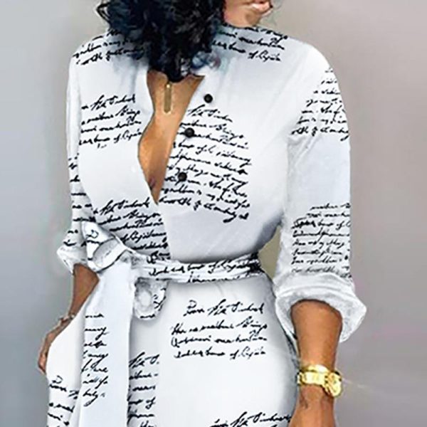 Letter Printed Long Sleeve Jumpsuits for Women Sexy V-neck White Rompers Womens Jumpsuit Elegant Sashes Buttoned Overalls Mujer - Hplify