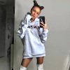 Letter print long hoodies sweatshirt women Casual loose white hooded hoodies Autumn Streetwear Oversized hoody mujer - Hplify