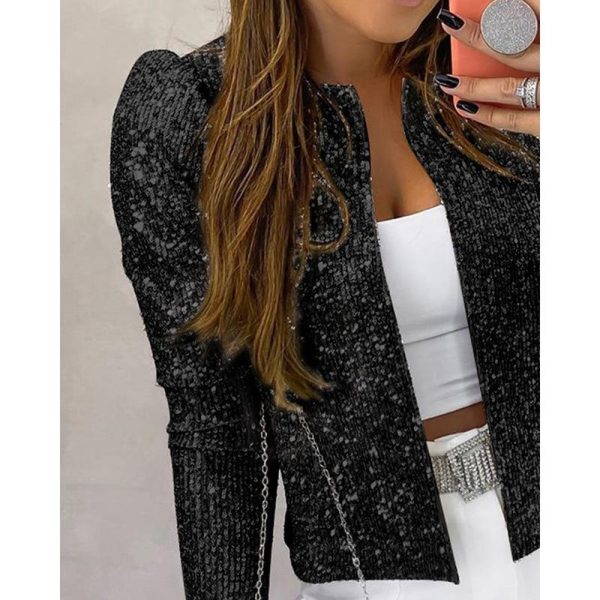 Long Sleeve Open Front Sequin Coat Women Slim Fit Sequined Jacket Spring Fashion Open Stitch Coats - Hplify