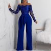 Long sleeve lace bodysuit jumpsuit Off shoulder floral lace up rompers womens jumpsuit Fashion wide leg pants Spring jumpsuits - Hplify