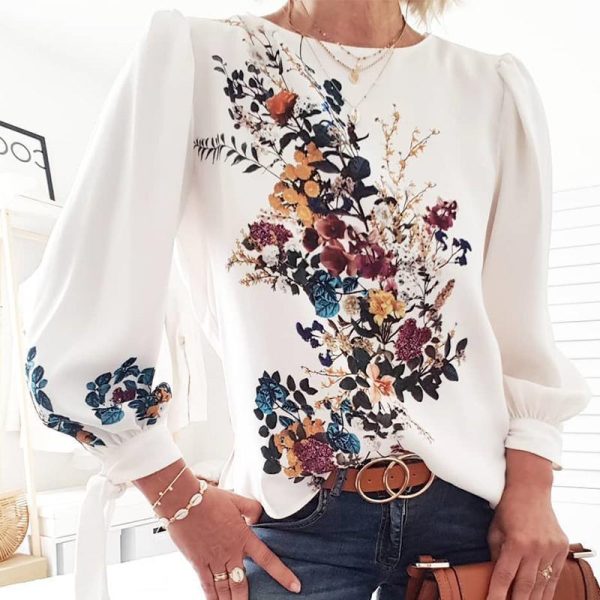 Lovely Bouquet Long Sleeve Top Women O Neck Long Sleeve T Shirt Flower Print Tops Summer Streetwear Blusa Mujer - Hplify
