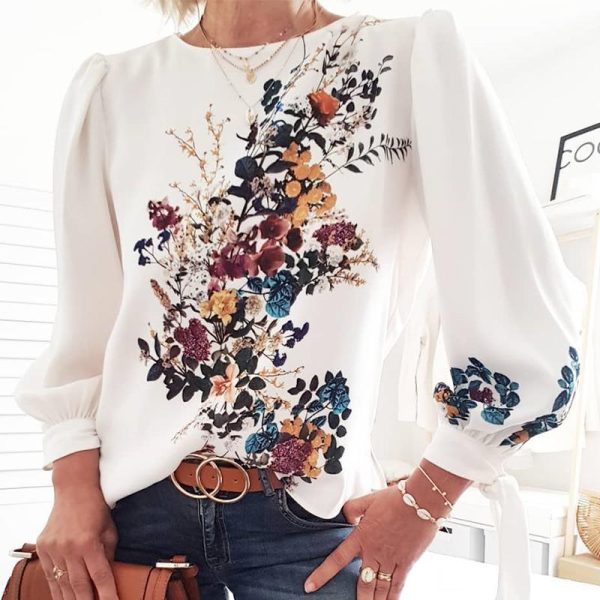Lovely Bouquet Long Sleeve Top Women O Neck Long Sleeve T Shirt Flower Print Tops Summer Streetwear Blusa Mujer - Hplify