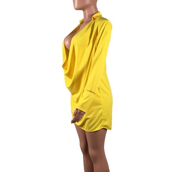 Low cut v neck shirt dress Women long sleeve draped loose dresses Summer 2019 sexy party dress Yellow vestidos mujer 2019 - Hplify
