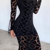 Mesh Insert Long Sleeve Bodycon Dress Women Grometric Transparent Party Dress Winter Skinny Black Vestidos - Hplify