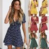Summer Short Sleeve Floral Boho Dress Party Evening Beach V neck Dress - Hplify