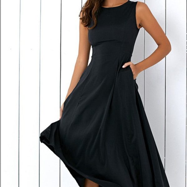 Plus Size Women Black A-line Party Sleeveless Pockets Dress