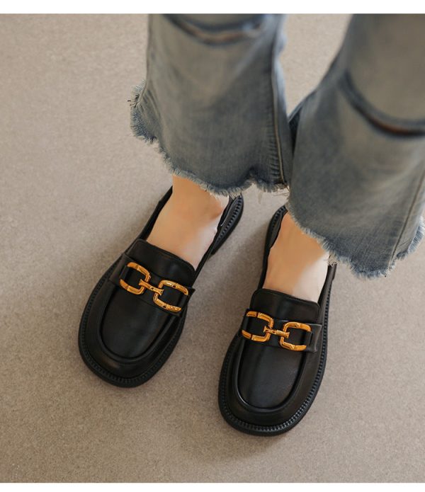 Thick Sole Loafers Women's Chunky Heel Shoes Women's Small Leather Shoes