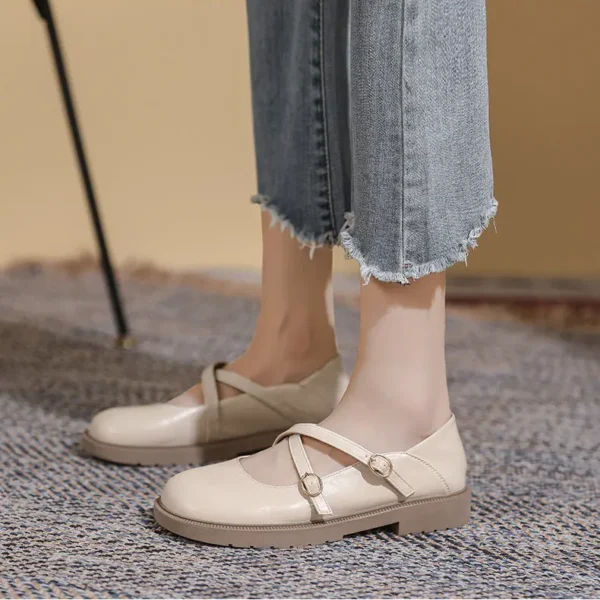 Alternative view of Womens Flat Bottom Round Toe Mary Jane Shoes Soft Non-slip Cross Straps