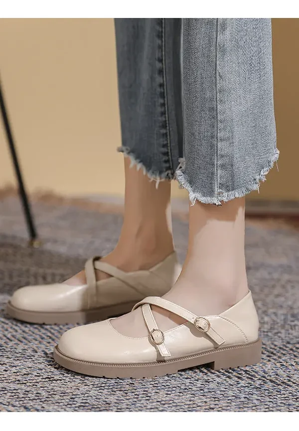 Alternative view of Womens Flat Bottom Round Toe Mary Jane Shoes Soft Non-slip Cross Straps