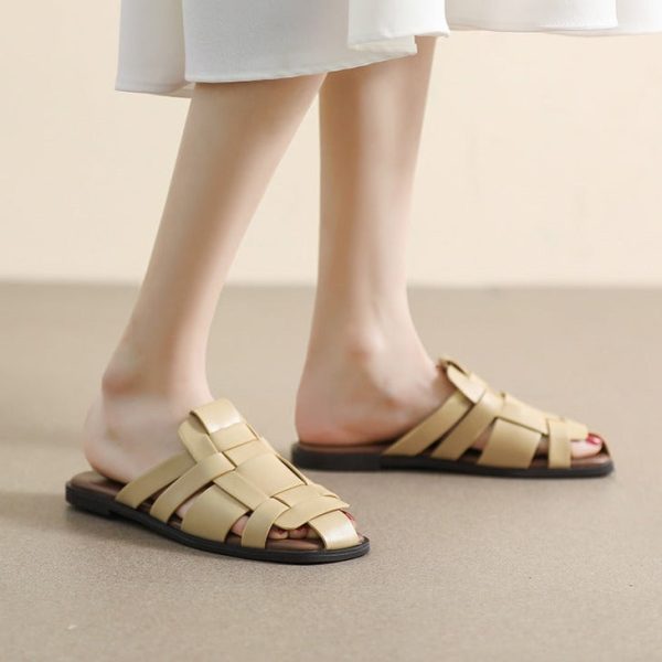 Alternative view of Women Slippers 2023 New Retro Flat Slippers Woven Strappy Sandals