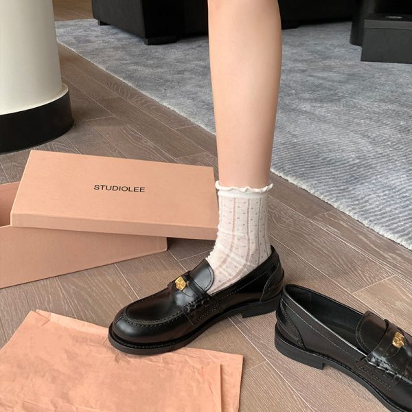 Retro Single Shoes Thick Heel Thick Sole British Style Loafers for Women