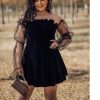 2021 Gothic Sexy Dress Vintage Off Shoulder Lantern Sleeve Mesh Patchwork Velvet Mini Dress Dark Street Black Dress for Female - Hplify