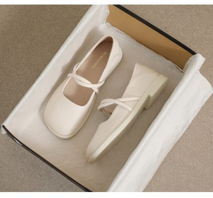 Square Toe Soft Sole Thick Heel Women's Shoes Color Matching Shallow Mouth Flat Shoes