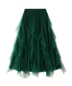 High Waist Stitching Mesh Skirt Women's Mid-length Pleated Skirt