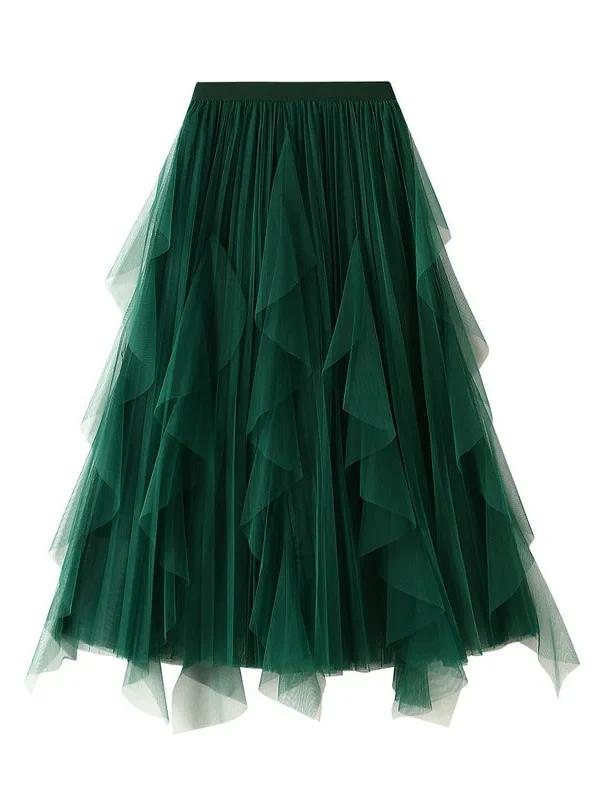 High Waist Stitching Mesh Skirt Women's Mid-length Pleated Skirt